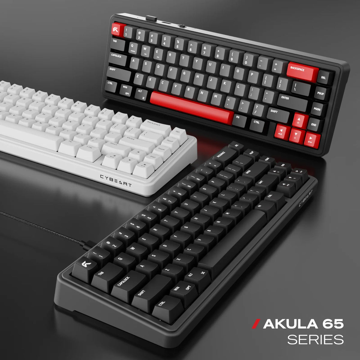The Minimalist: Signature or White, with 67 keys and the same transparent switch housing as the Akula 99.