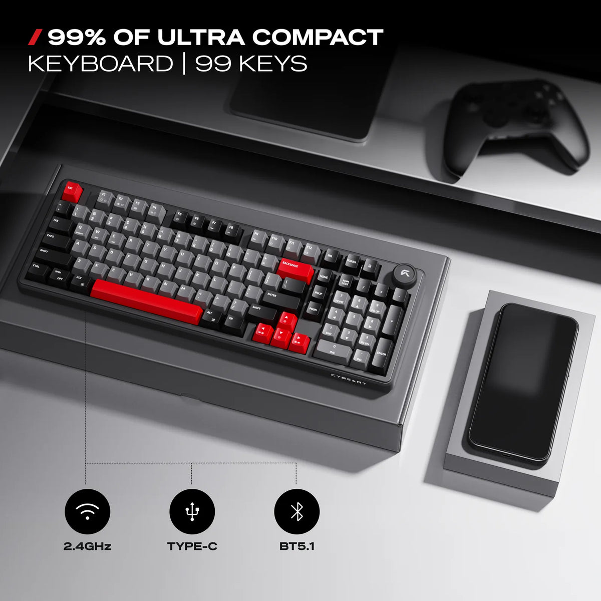 99 Keys and a Knob: The numpad without the full-size bulk. 2.4 GHz, Bluetooth 5.1 or USB-C wired.