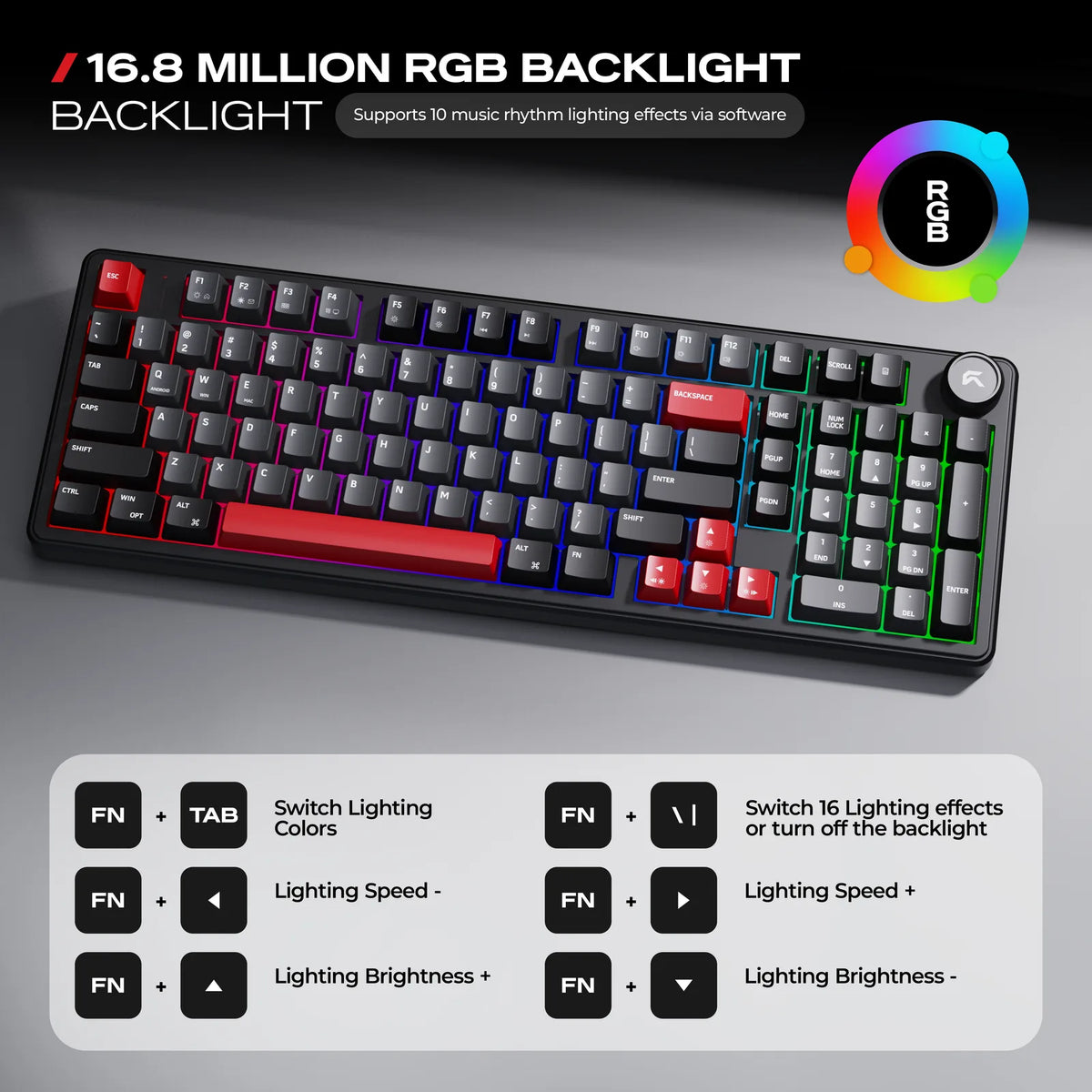 Addressable RGB: Up to 400 hours on the 8000 mAh battery with the lights off, 32 hours with them on.
