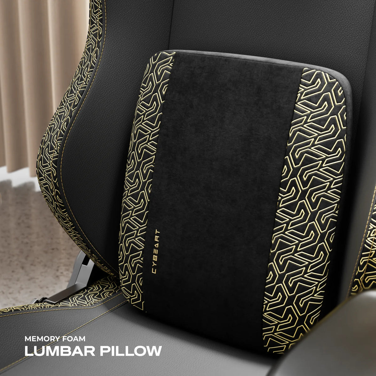 Memory-Foam Lumbar Pillow: It sits over a lumbar arch built into the backrest.