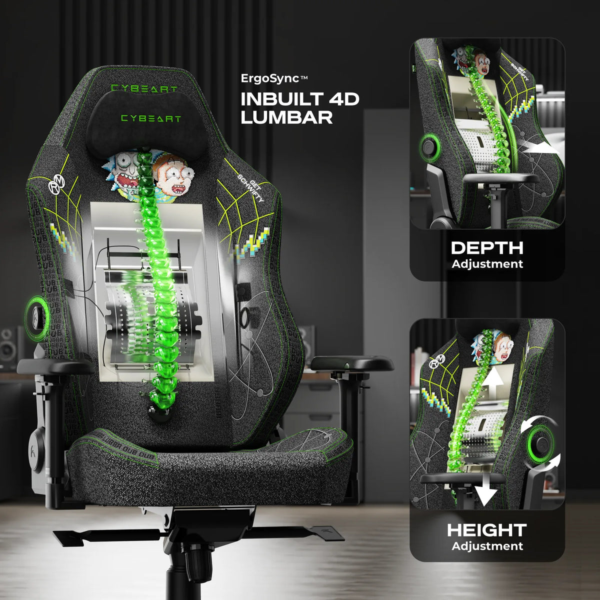 ErgoSync™ 4D Lumbar: Two knobs set its height and depth. It sits inside the backrest, with no pillow to slip.