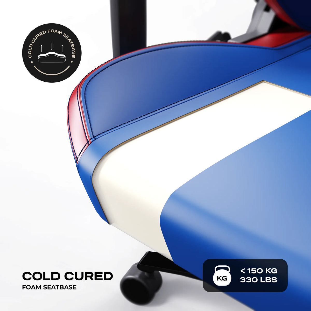 Cold-Cured Foam: High-density moulded foam in the seat and the backrest, on a chair rated to 150 kg.