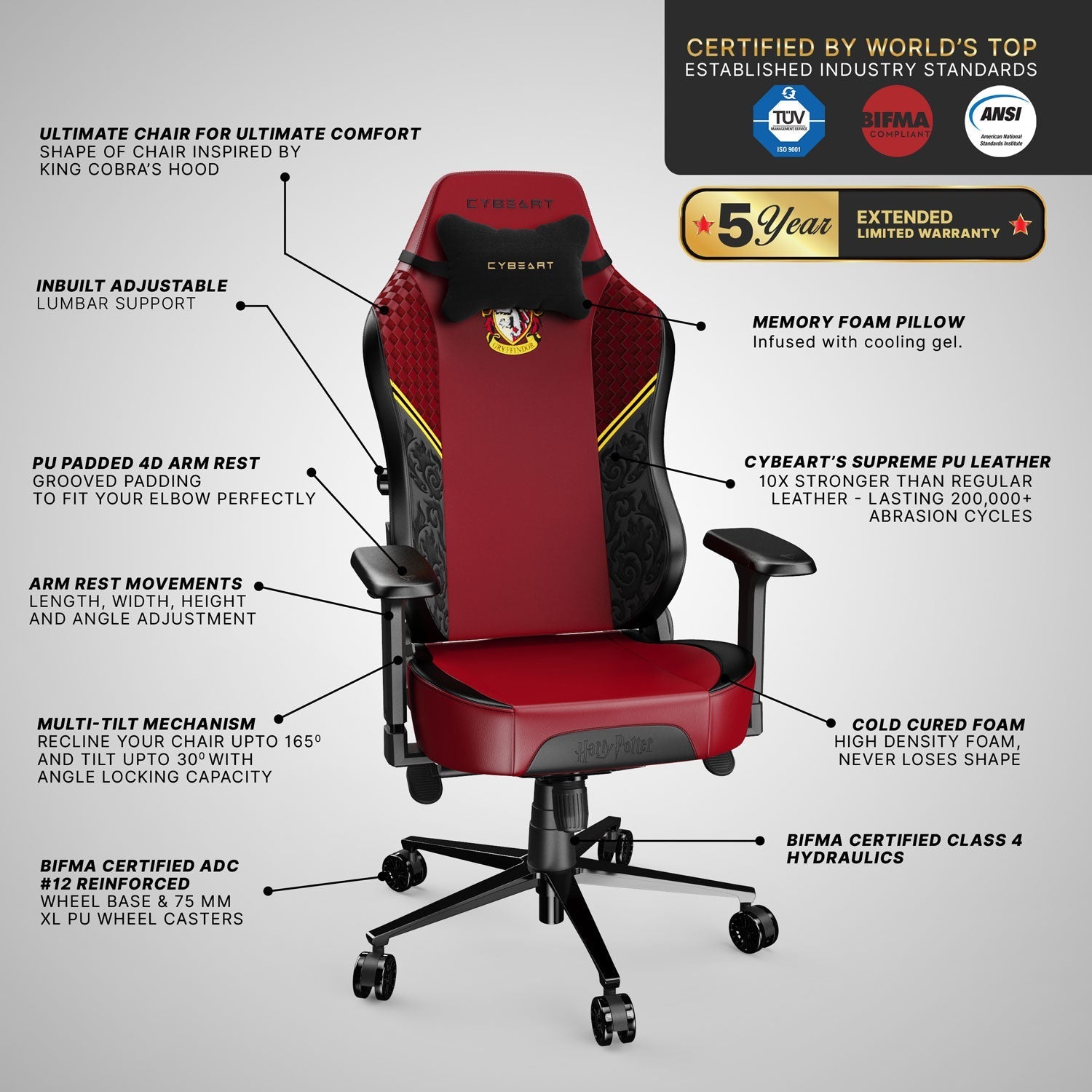 Gryffindor Gaming Chair | Harry Potter Chairs | Cybeart